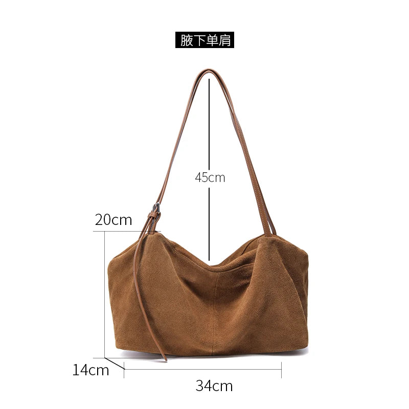Women's Natural Nuede Genuine Leather Handbags Ladies large capacity Tote Bag Female Design Luxury Commuting Yoga Bag  hobo bag
