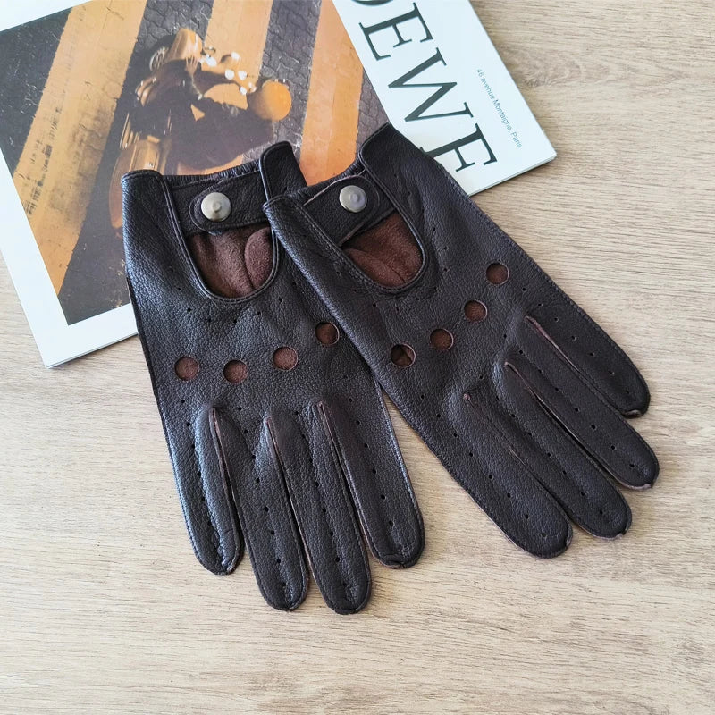 Men's Deer Skin Gloves Thin Lineless Outdoor Sunscreen Cycling Driving Leather Gloves