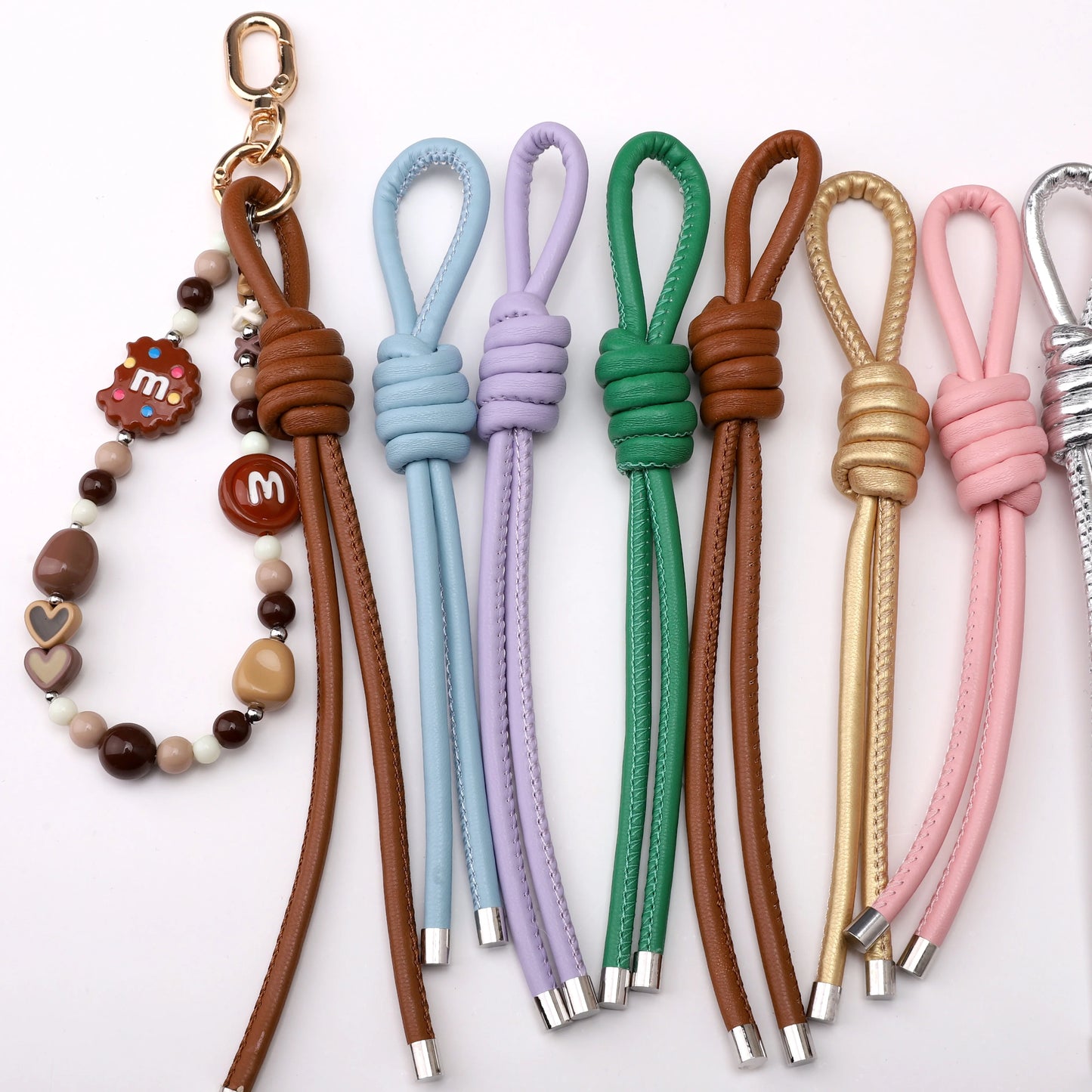 1 Stripe/Bag PU Leather Knotting Rope 18cm Colorful Woven Thread Pendants Handmade DIY Making Keychain Phone Chain Accessories