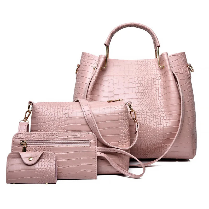 Women's Handbag 4-piece Set Women's Shoulder Bag Fashion Purse Vintage Leather Bag Large Capacity Handbag Inclined Shoulder Bag