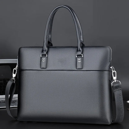 Men's Professional Leather Briefcase - 14" Laptop Office Bag with Shoulder Strap, Waterproof Business Messenger Bag