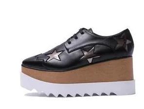 Luxury design thick-soled women's sports shoes fashion star real leather women's casual shoes runway wooden sole women's shoes