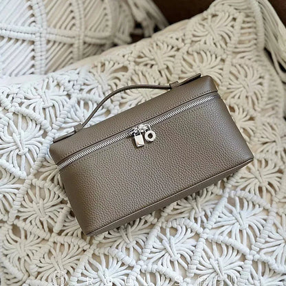 Lunch box bag, genuine leather women's bag, one shoulder crossbody handbag, lychee patterned makeup bag