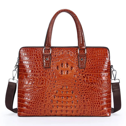New Crocodile Grain Laptop Bags Cow Genuine Leather Men's Briefcase Luxury Male Handbags Men Messenger 14 Inch Computer Bag