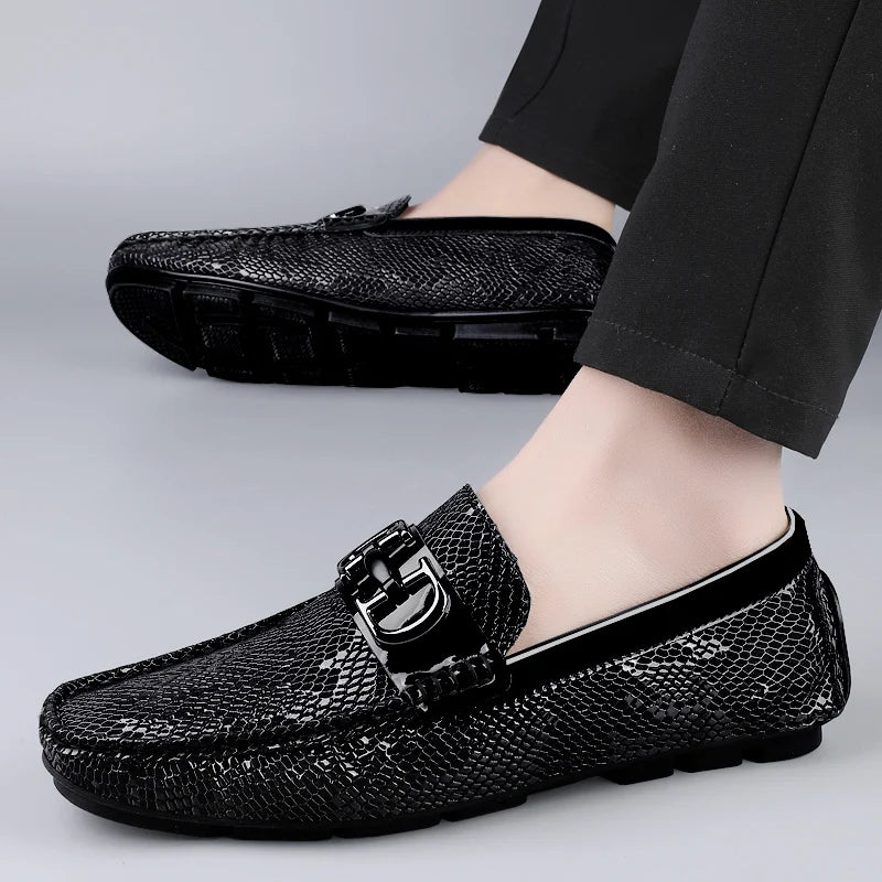 High Quality Men's Fashionable Snake Skin Pattern Comfortable Business Banquet Leather Shoes Spring New Men's Casual Loafers