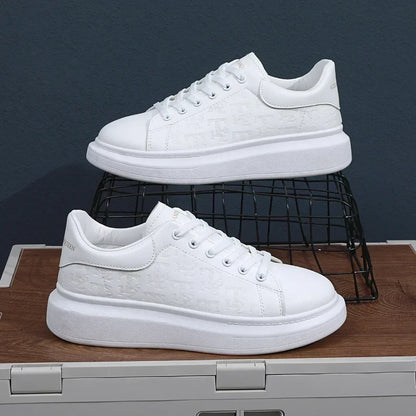 Leather Casual Shoes Men 2025 New Lace-up Thick Sole Casual Sneakers Versatile Leather Muffin Shoes Elevated Male Board Footwear