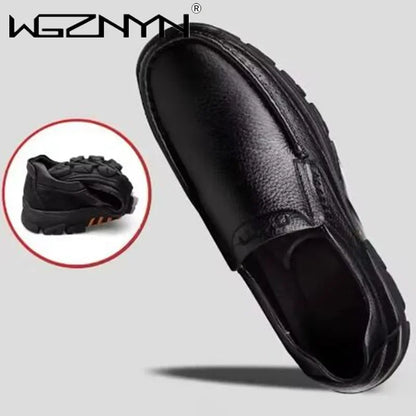 2025 New Handmade Genuine Leather Shoes 48 Men Loafers Soft Leather Men Thick Sole Casual Shoe Male Footwear Black Brown Slip-on