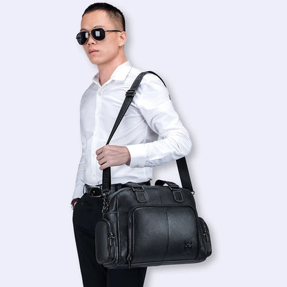 Genuine Leather Handbag for Man Luxury Cowhide Travel Duffle Casual Tote Briefcase Porter Laptop Shoulder Business Side Bag