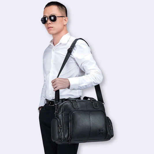 Genuine Leather Handbag for Man Luxury Cowhide Travel Duffle Casual Tote Briefcase Porter Laptop Shoulder Business Side Bag