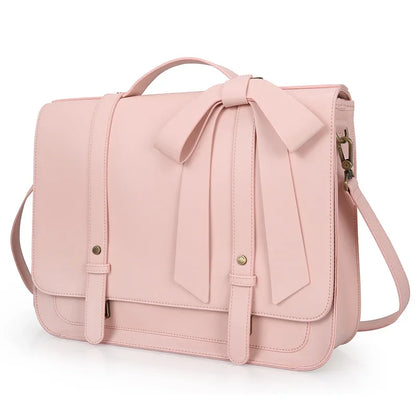 Genuine Leather Shoulder Bag Women's Messenger Bag PU Leather 14 Inch Laptop Bag Briefcase Suitable for University Business