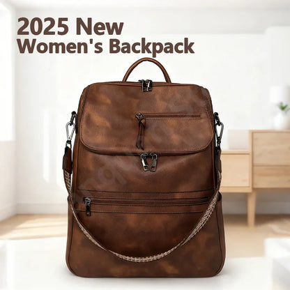 Women Large Leather Laptop Backpack 15.6 Inch Waterproof Casual Fashion Business Retro Travel Shoulder Bag for College