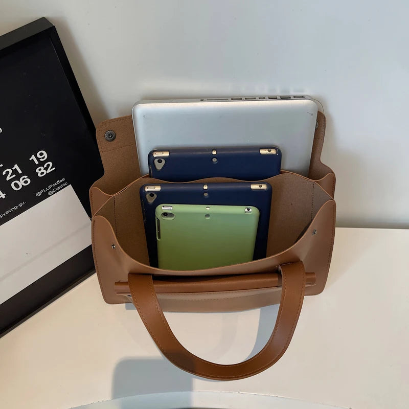 Portable Laptop Bag Size 14.2inch X 9.8inch Fashion iPad Air Bag Solid Pu Leather Handbag Women Computer Briefcase Bag Brown