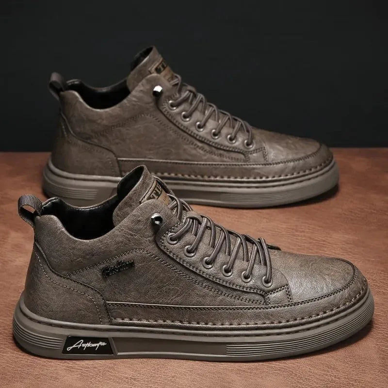 Classic Men Leather Casual Shoes Spring New High Top Platform Shoes Loafers Luxury British Business Style Walking Shoe Masculino