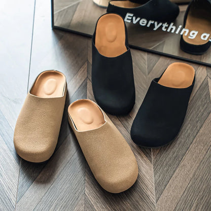 Leather Half Shoes for Men Mules Platform Backless Loafers Slippers Summer Open-back Casual Shoes Slides Sandal Slip On Flats