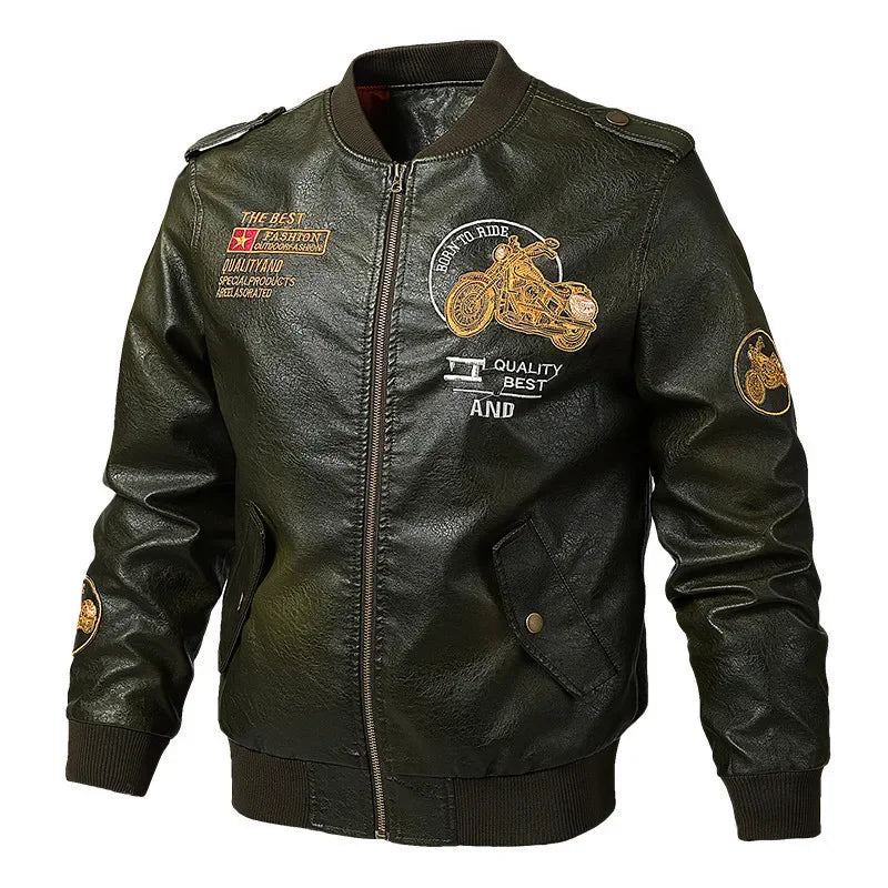 Fashionable Men's High - Street Biker Leather Jackets, V - Neck Handsome Men's Washed PU Leather Jackets for Spring and Autumn.