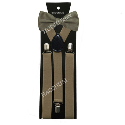 Suspenders Man Bowtie Solid Color Elastic PU Leather Suspenders For Man Belt Adjustable Straps For Wedding Bow Tie Accessories