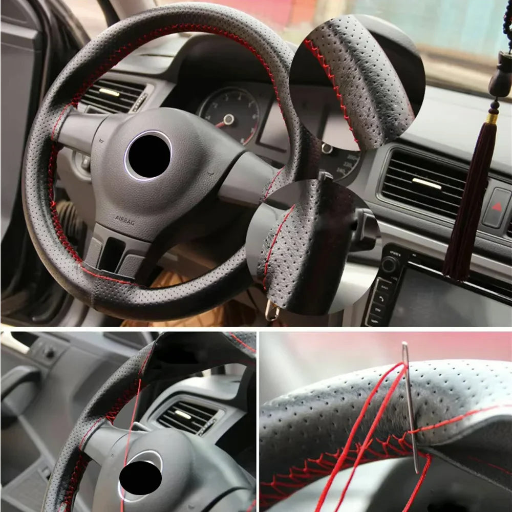 Car Steering Wheel Braid Cover Needles And Thread Artificial Leather Car Covers Suite 5 Color DIY Texture Soft Auto Accessories