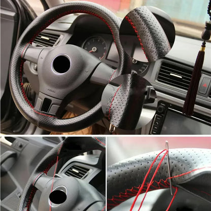 Car Steering Wheel Braid Cover Needles And Thread Artificial Leather Car Covers Suite 5 Color DIY Texture Soft Auto Accessories