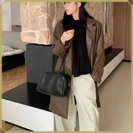 Handbags Shoulder Bag Women Female Sheepskin Bowling Bag Convenience for Commuting Single-shoulder Underarm Bag Leather Material