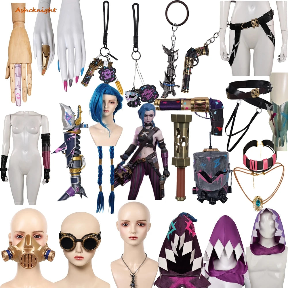 Game LoL Cosplay Arcane Jinx Series Pow Toy Party Disguise Halloween Carnival Accessories RolePlay Props Costume Outfits Suit