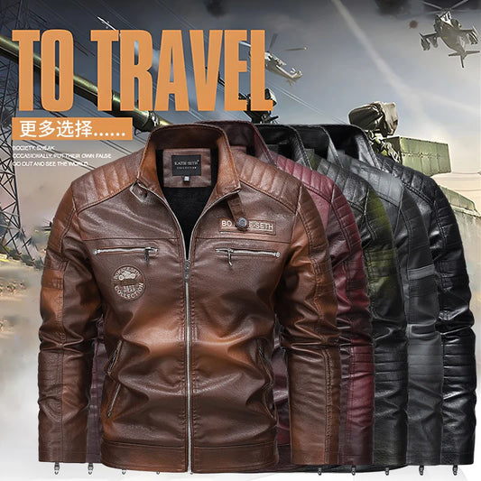 Quality New Male Casual Leather Jackets 7XL Autumn Winter Men Stand Collar Motorcycle Leather Jackets Vintage Leather Coat
