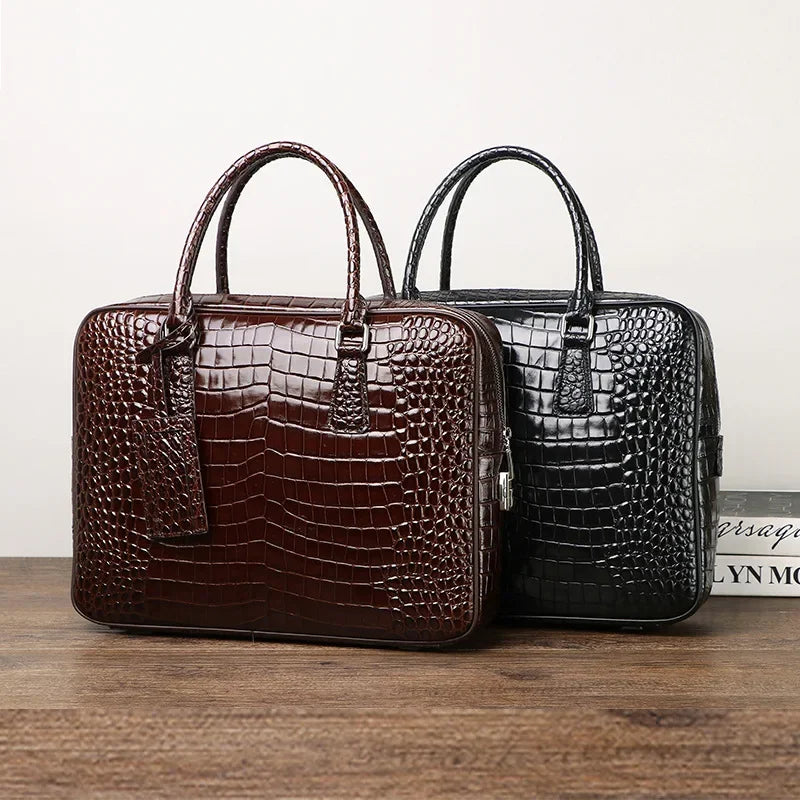 2025 New Luxury Alligator Pattern Genuine Leather Business Men's Briefcase Male Shoulder Bag Men Messenger Laptop Computer Bag