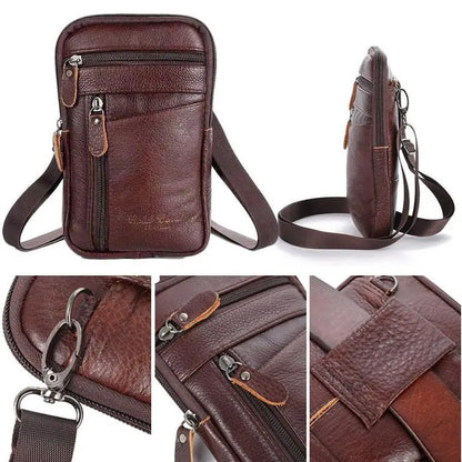 Leather Waist Bag Men's Mobile Phone Bag Wearing Belt Outdoor Sport One Shoulder Small Bag Doing Business Crossbody Bags