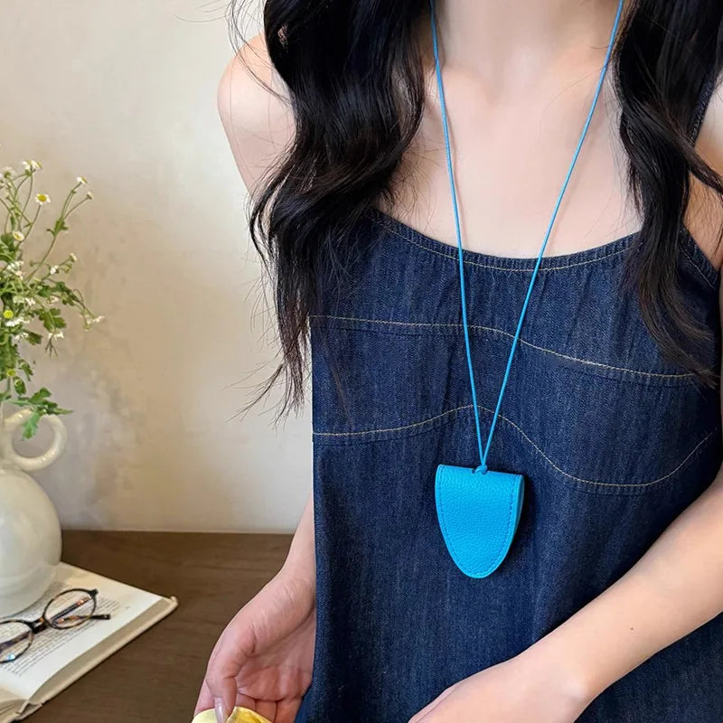 Leather Neck Strap Glasses Bag Simple Hanging Neck Pouch Pendant Storage Hanging Rope Sunglasses Clip Women Fashion Accessories