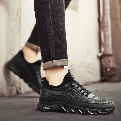 Men's Leather Casual Shoes Breathable Lace-up Business Sneakers Non-slip Comfortable Work Shoes
