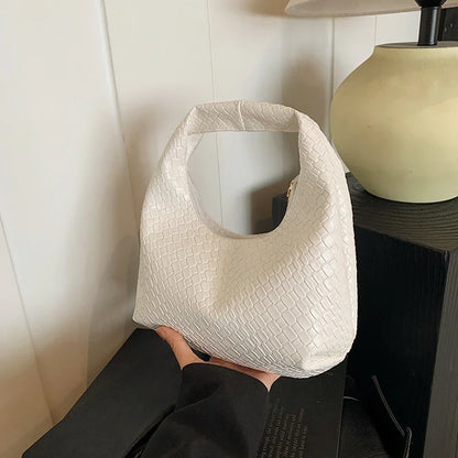 Women Classic Handbags for Women Fashion Woven Embossed Soft PU Leather Small Top Handle Shoulder Bag, Casual Daily Use Tote Bag