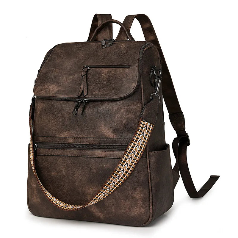 New 2025 Women Large Leather Laptop Backpack 15.6 Inch Waterproof Casual Fashion Business Retro Travel Shoulder Bag for College