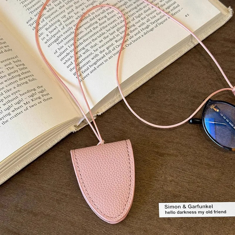 Leather Neck Strap Glasses Bag Simple Hanging Neck Pouch Pendant Storage Hanging Rope Sunglasses Clip Women Fashion Accessories