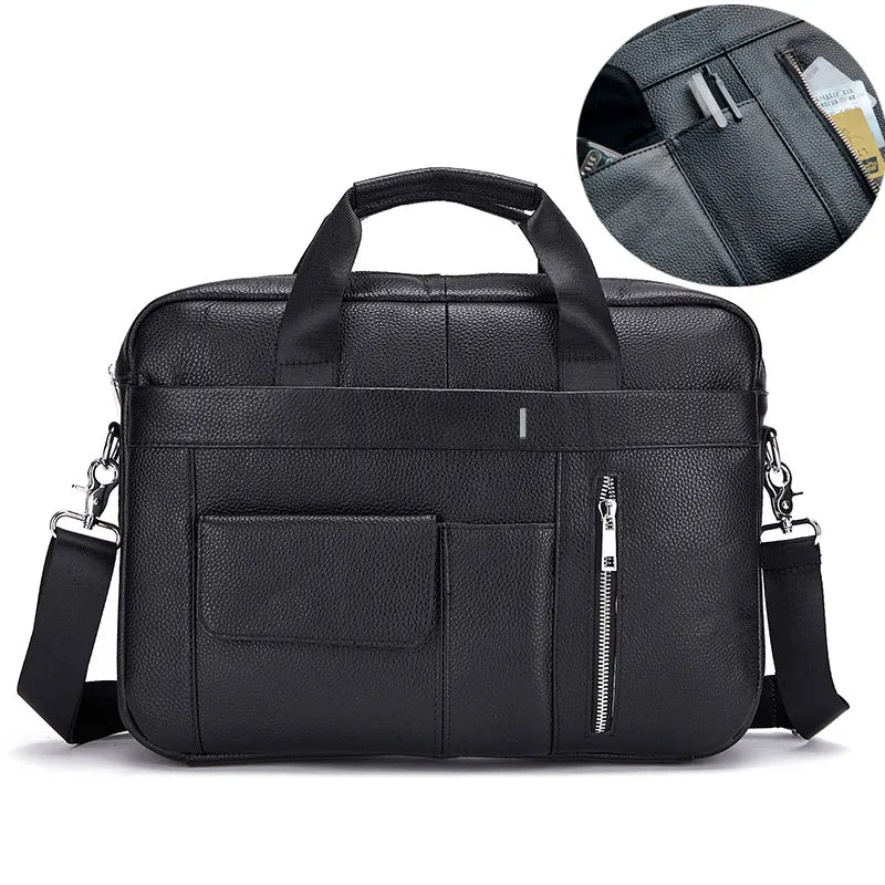 Men's Fashion Genuine Leather Briefcase Large A4 Document Shoulder Bag 14 Inch Laptop Messenger Tote Handbag Male