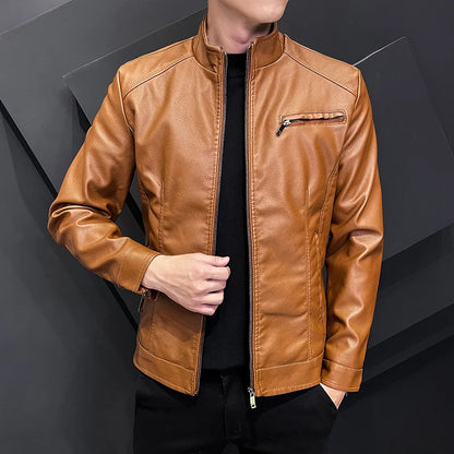 Motorcycle Leather Jackets Mens Business Fit Brand Slim Men Casual Biker Zipper PU Leather Jackets Male New Men's Leather Jacket