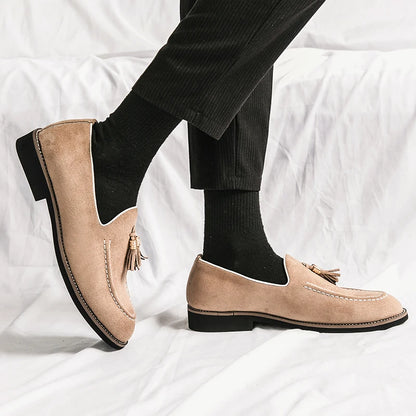 Italian Brand Cowhide Suede Pointed Toe Leather Shoes High Quality Men's Loafers Men's Casual Shoes British Style Flat Shoes