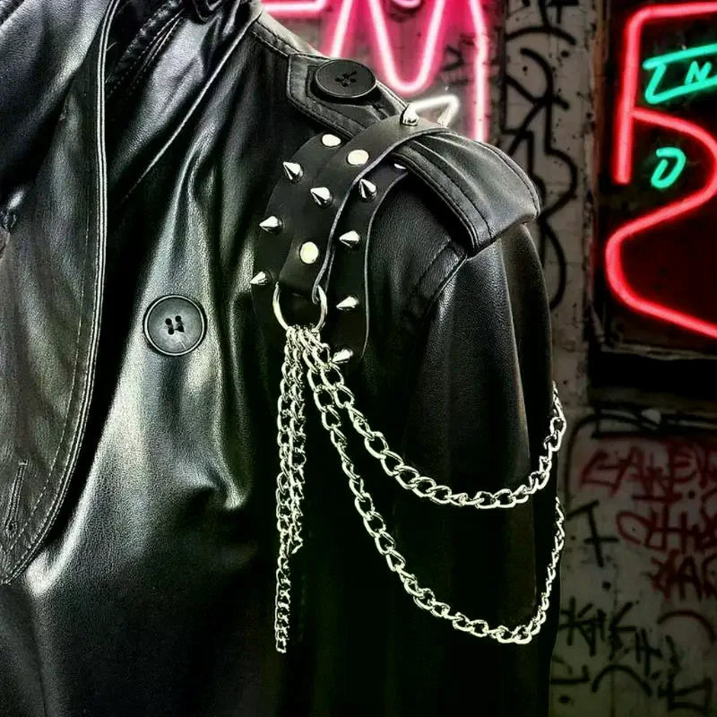 Leather Shoulder Armor Unisex Rivet Chain Tassel Metal Epaulet Accessories Women Men Fashion Punk Costume Party Gift Trendy