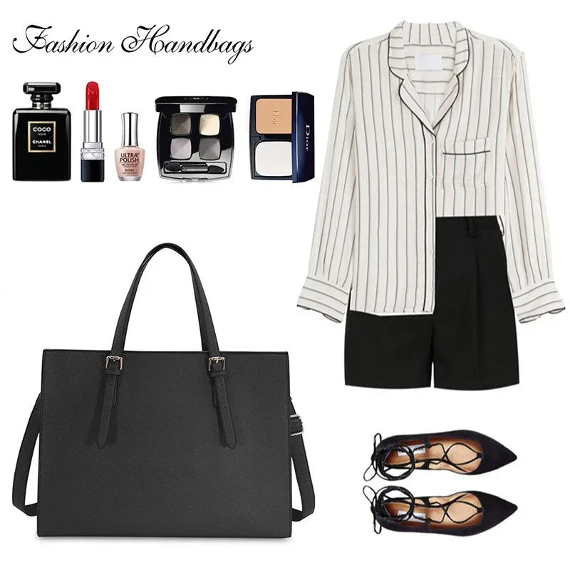 European and American Laptop Bags Cross-grained Women's Bag Multi-layered Large Single-shoulder Bag Stylish Versatile Briefcase