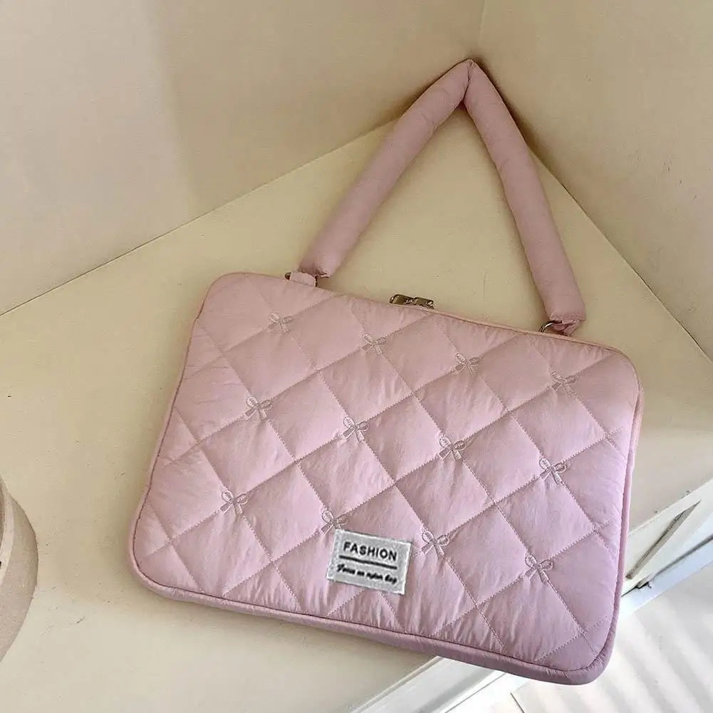 Cute Bow Embroidered Laptop Sleeve Bag For 11-15 Inch Portable Shoulder Handbag Fashion Notebook Case For Women