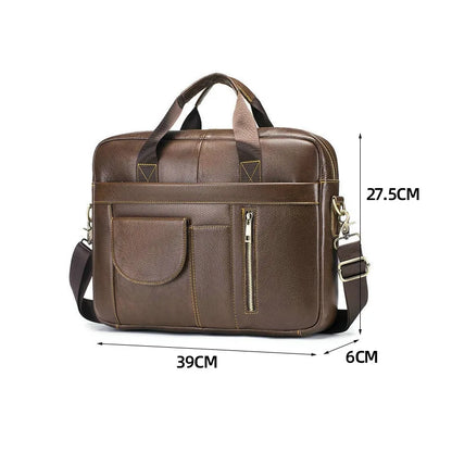 Genuine Leather Business Briefcase for Men, Laptop Top Handle Shoulder Bag, Professional Office Commuter Handbag