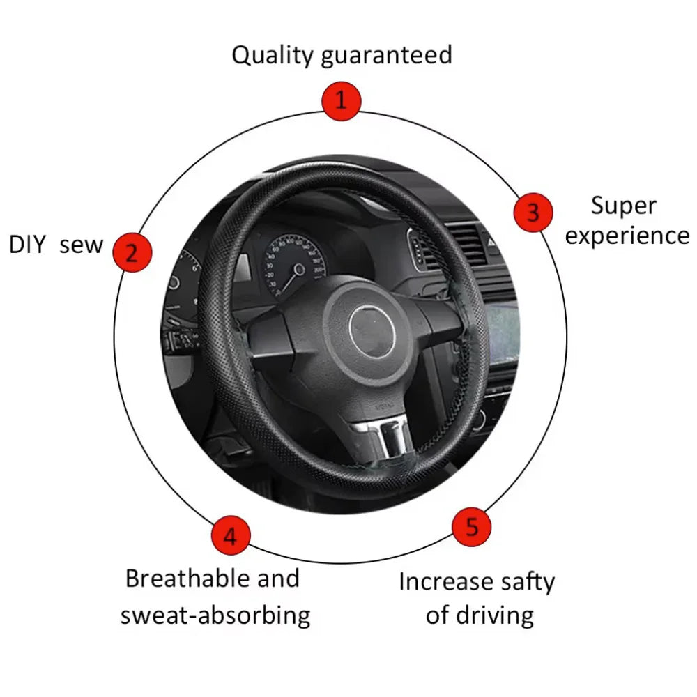 Car Steering Wheel Braid Cover Needles And Thread Artificial Leather Car Covers Suite 5 Color DIY Texture Soft Auto Accessories