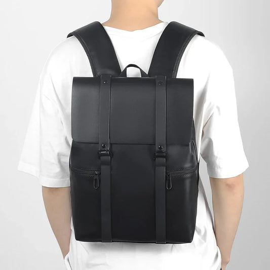 Black Leather Men Backpack Genuine Travel Bag Casual Daypack Fashion School s Large Laptop Soft Skin 14 Backpack