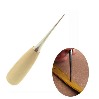 Leather Sewing Kit Wooden Handle Awl Tools DIY Leather Sewing Awl Needle Leather Craft Punch Hole Tool Tent Shoes Repairing Tool