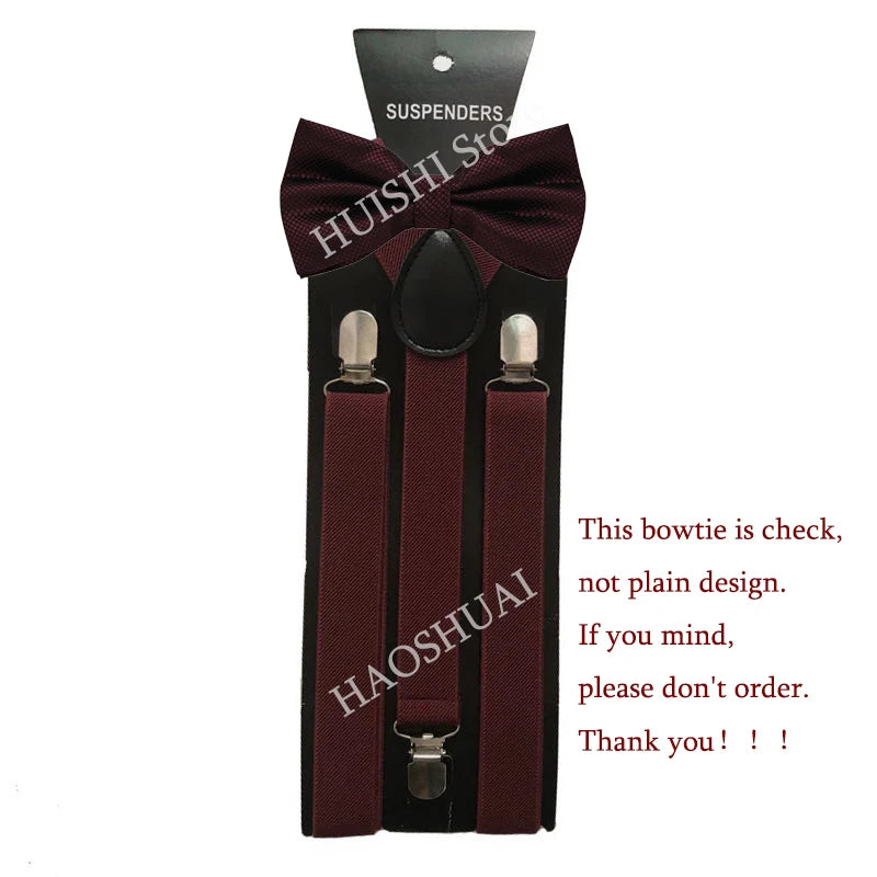 Suspenders Man Bowtie Solid Color Elastic PU Leather Suspenders For Man Belt Adjustable Straps For Wedding Bow Tie Accessories