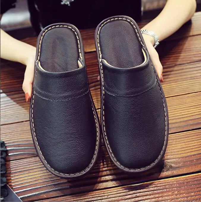 Leather Slippers Homes in indoor slipper Spring Autumn summer men women elderly non-slip casual Slides shoes