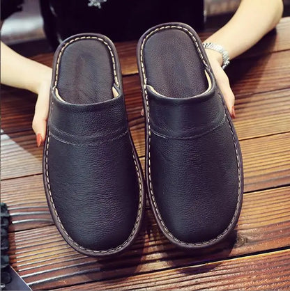 Leather Slippers Homes in indoor slipper Spring Autumn summer men women elderly non-slip casual Slides shoes