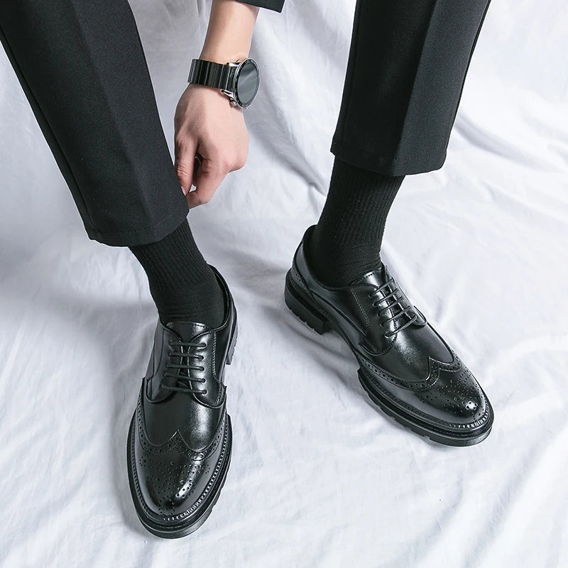 Leisure Genuine Leather Shoes for Men, British Pointed Business Attire, Office Wear, Korean Version, Height Increase Men's Shoes
