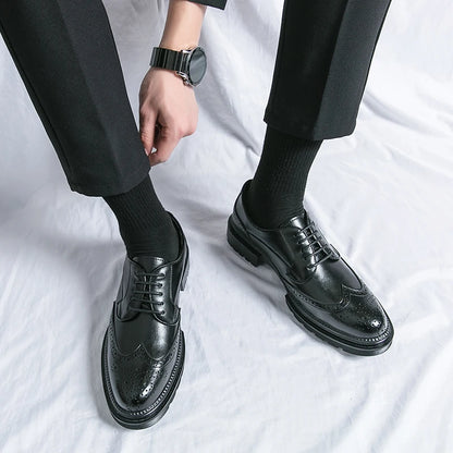 Leisure Genuine Leather Shoes for Men, British Pointed Business Attire, Office Wear, Korean Version, Height Increase Men's Shoes