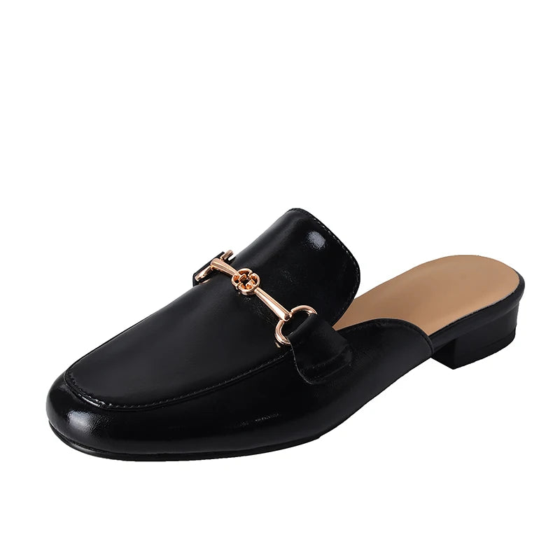 Genuine leather shoes women  mules slipper Cover Toe Elegant Slippers  summer Simple Casual Loafers