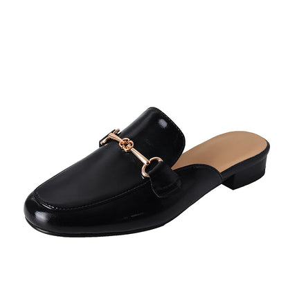 Genuine leather shoes women  mules slipper Cover Toe Elegant Slippers  summer Simple Casual Loafers