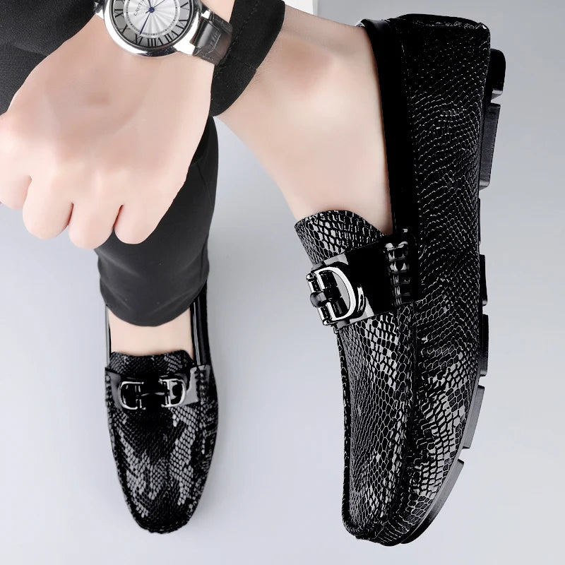 High Quality Men's Fashionable Snake Skin Pattern Comfortable Business Banquet Leather Shoes Spring New Men's Casual Loafers